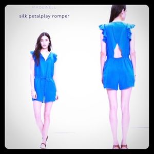 NWT Madewell PetalPlay royal blue silk romper